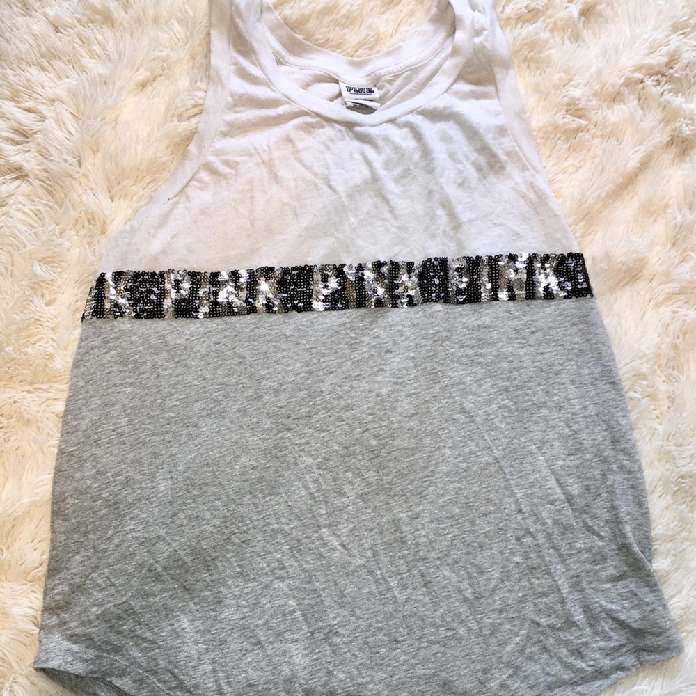 3FOR12✅Victoria’s Secret PINK White & Gray Shirt
